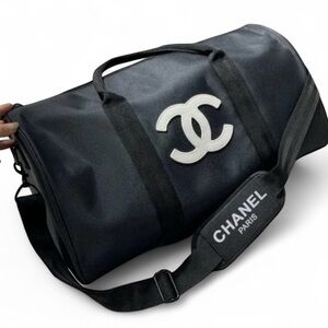 CHANEL Black/White Front Logo Duffel Beaute Bag